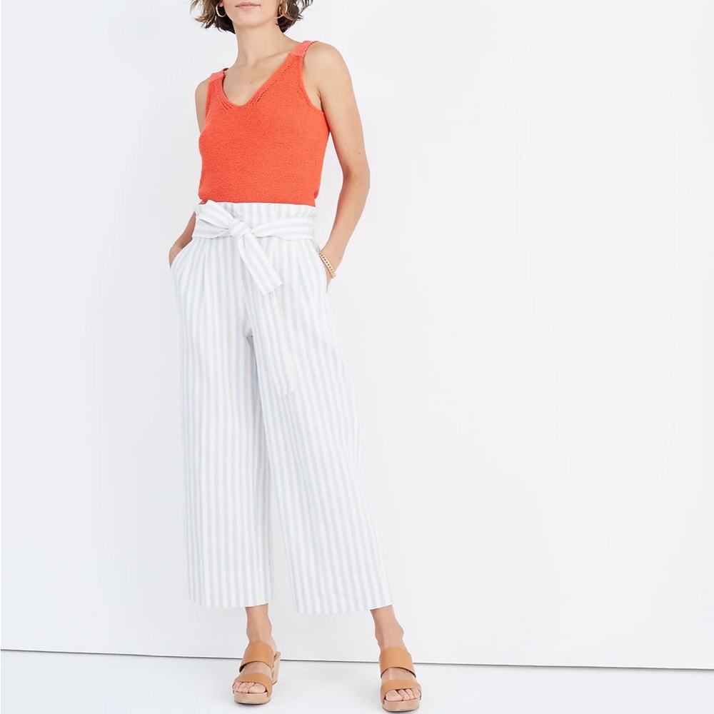 Madewell • NWOT • Tie-Waist Huston Pull-On Crop Pants in Bayside Stripe • M